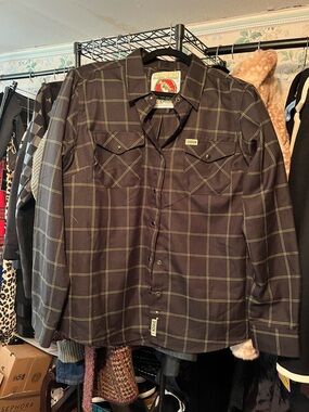 DIXXON Black Plaid Button-Down Shirt with Yellow Grid